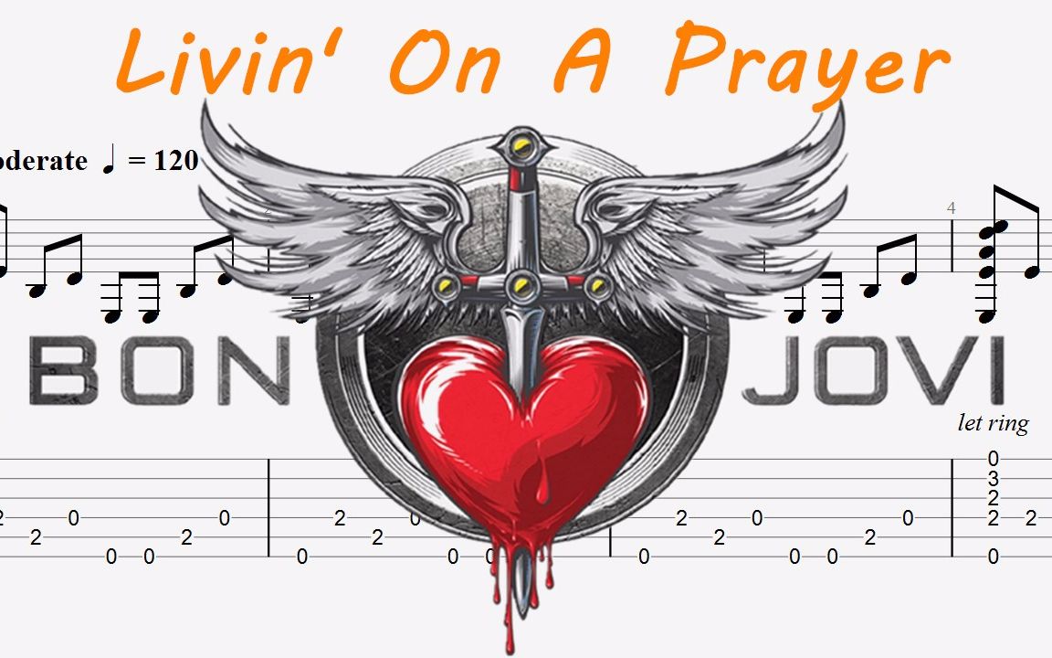 [图]Livin' On A Prayer   Bon Jovi 邦乔维 指弹吉他谱 附吉他谱下载