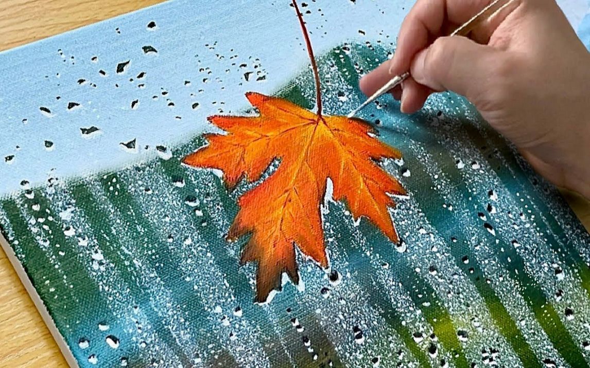 【丙烯画】【绘画教程】秋天的雨 How to Draw the Scenery of Autumn Rain哔哩哔哩bilibili