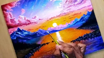 Download Video: 【丙烯画】印度画家Art Self丙烯画落日湖