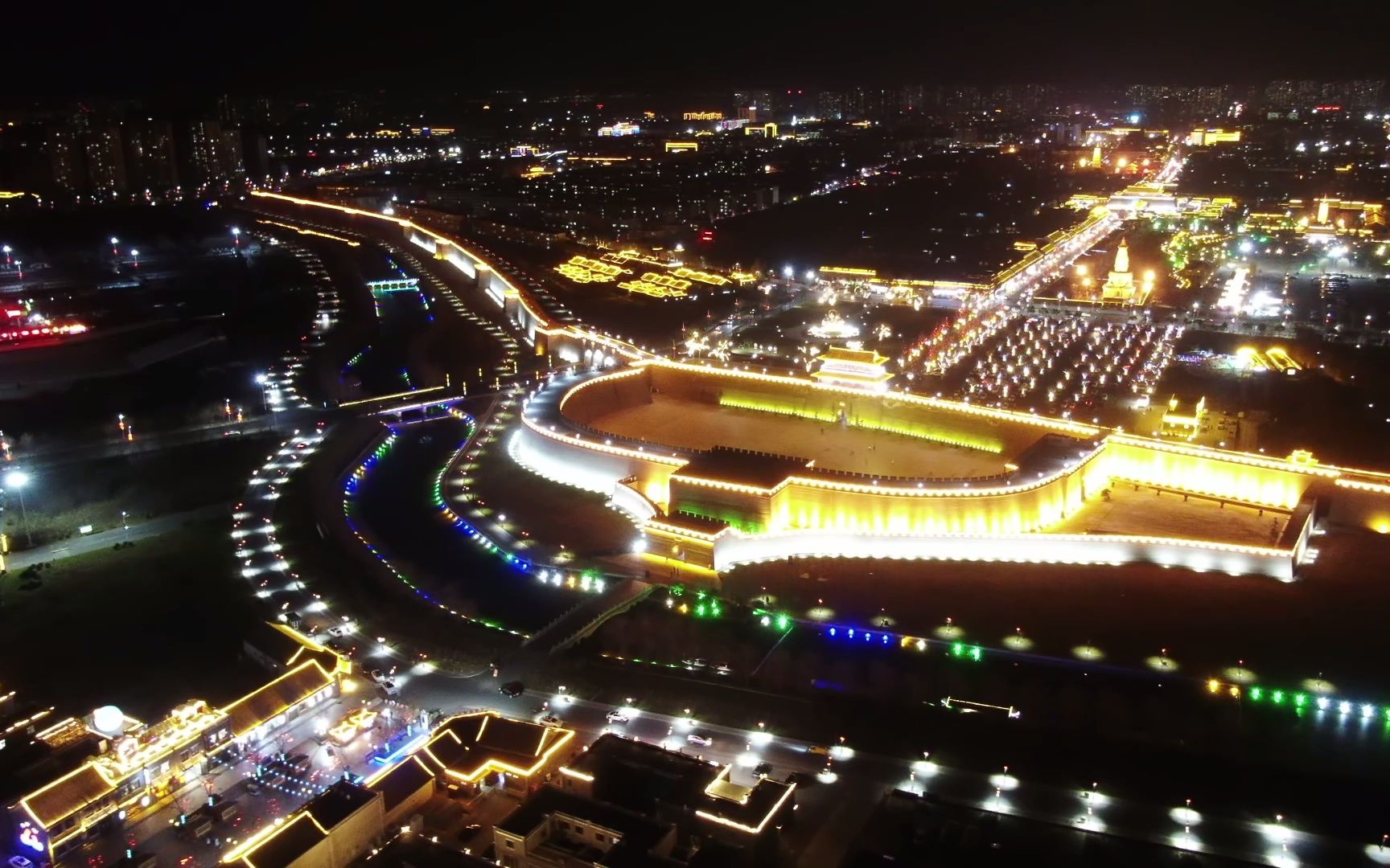 御2zoom航拍石家庄正定古城夜景