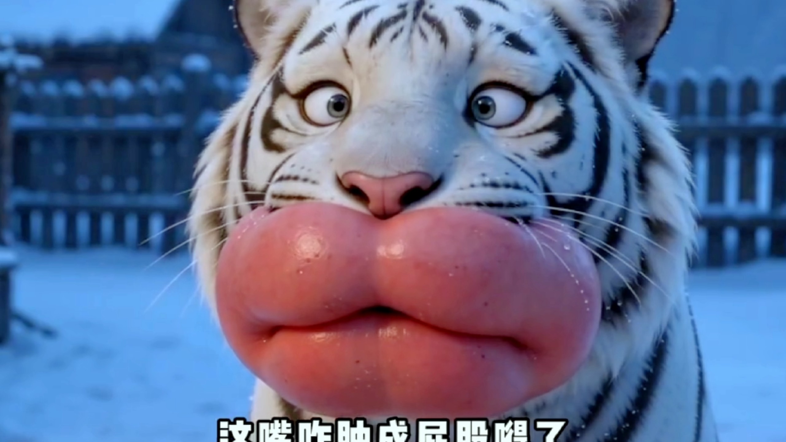 长白山误吃辣椒肿成香肠嘴的老虎和独居的老奶奶相伴！