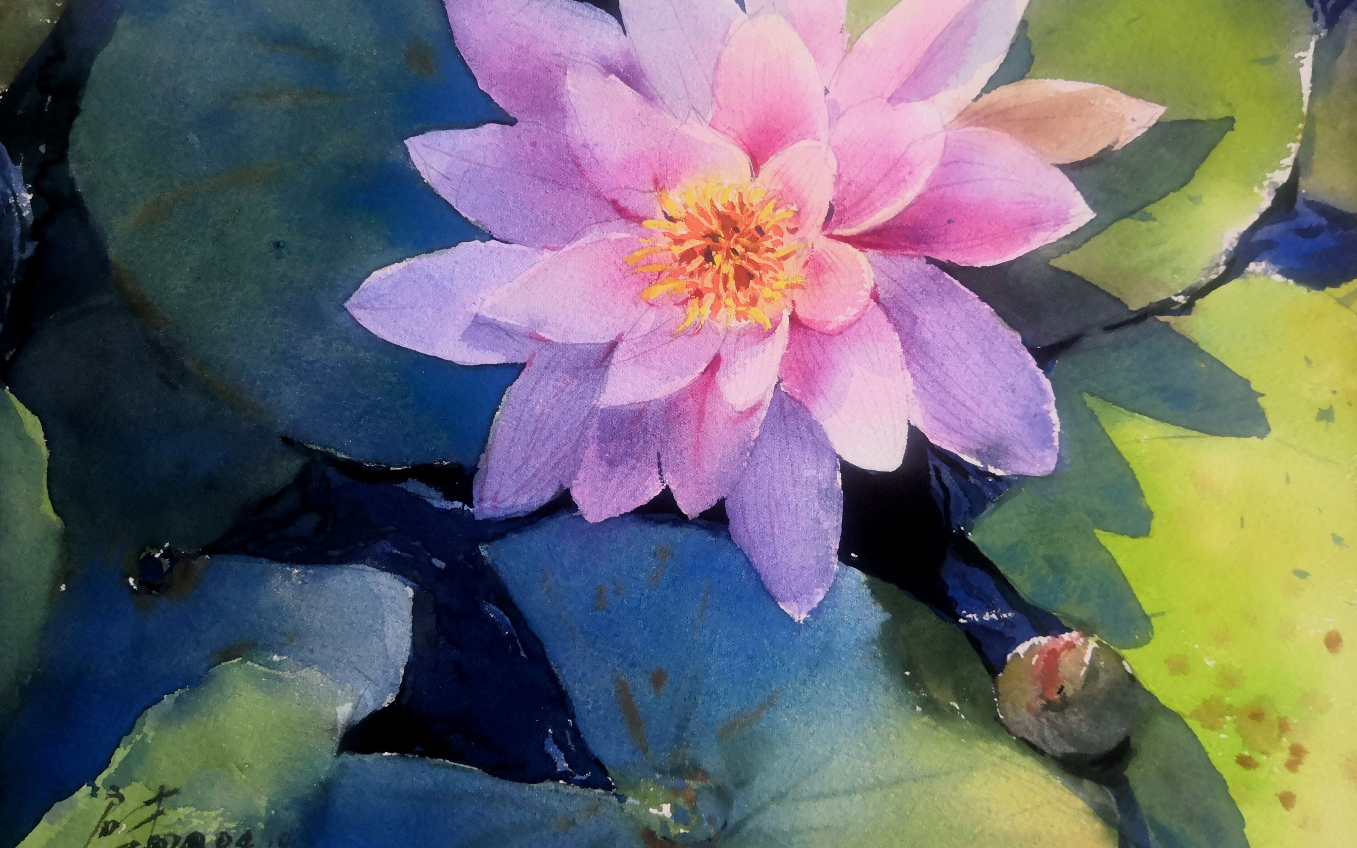 用最快的方法表达一幅你梦中的睡莲,更多详细的水彩教程可以在cctalk