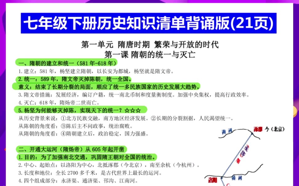 [图]七年级下册历史知识清单背诵版