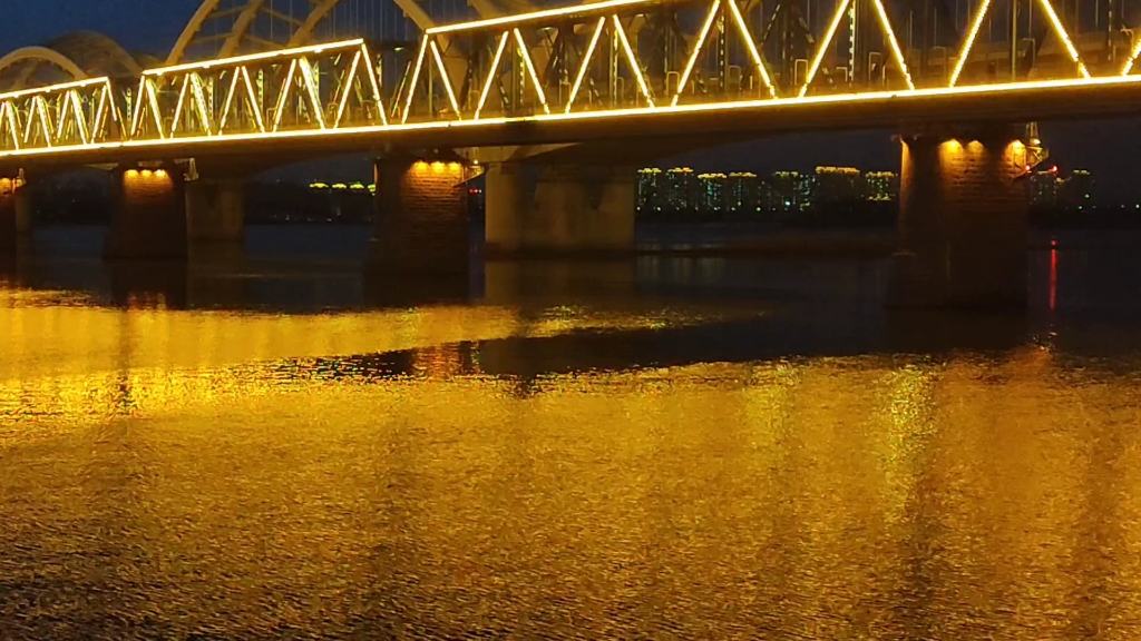 哈尔滨松花江畔的大桥夜景