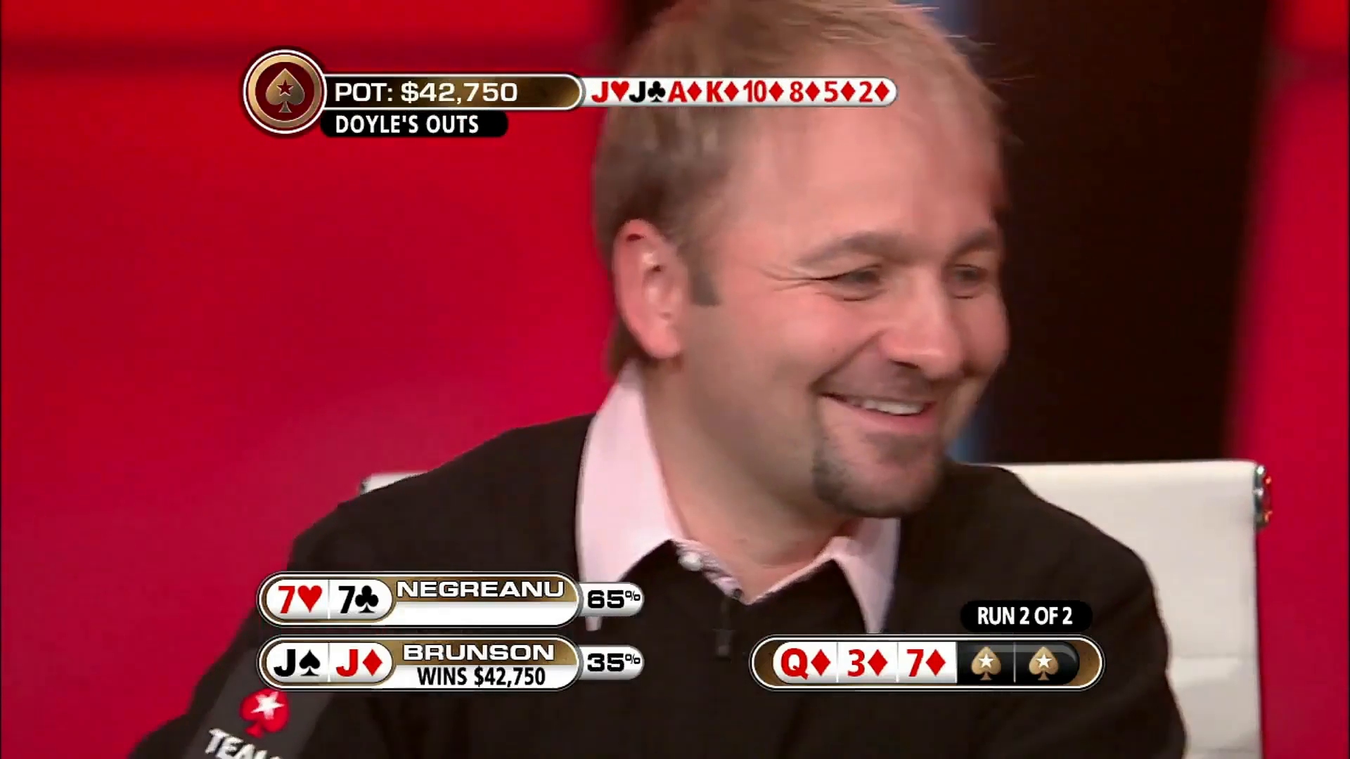 德州扑克:丹牛完美剥削紧弱玩家,德州教父老道all in求筹码翻倍