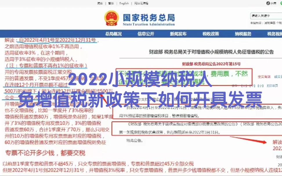 财税界重磅消息!2022小规模纳税人免征增值税❤️政策下如何开具发票?最新解读来啦!后附小规模纳税人季度申报表填写说明哔哩哔哩bilibili