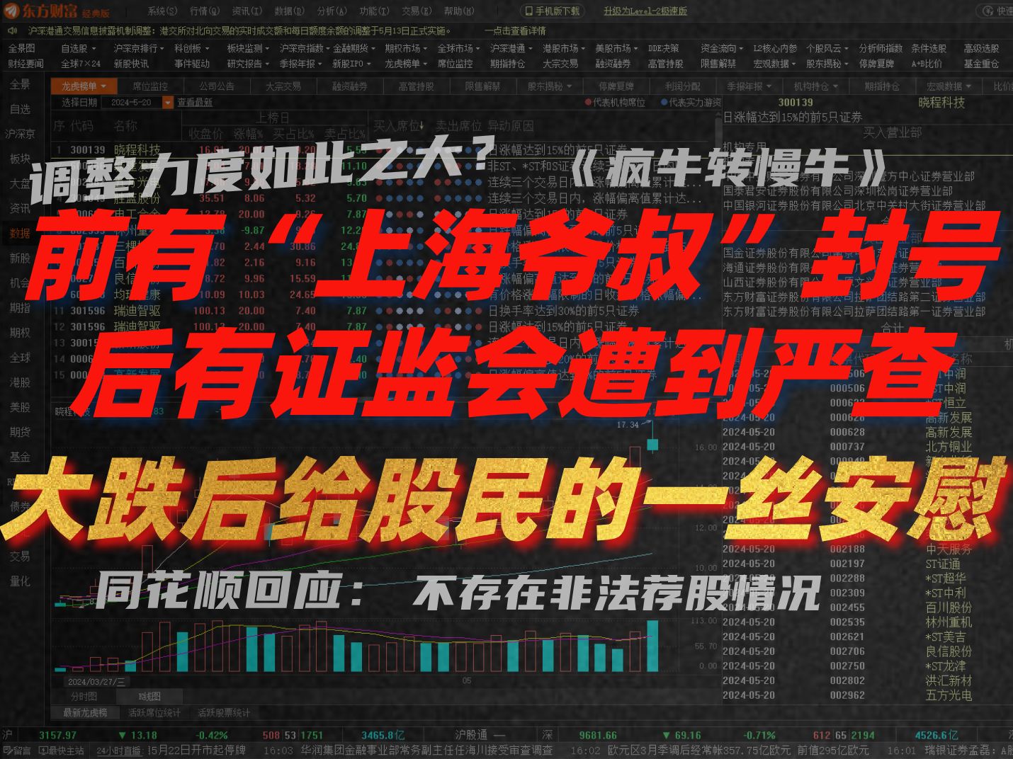 A股晚评:雷霆出击!村里开始严查了 !前有“上海爷叔”账号被封!后有证监会某监管主任被查!大跌后给予全体股民朋友的一丝安慰!!!哔哩哔哩...