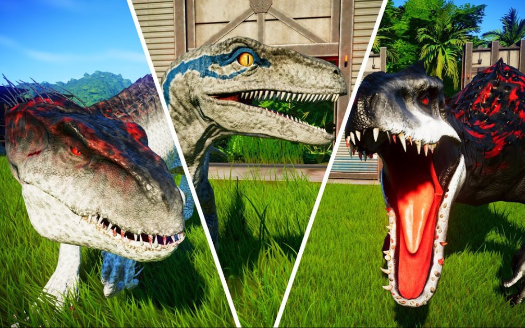 【恐龙大乱斗】侏罗纪世界进化-狂迅龙 vs 暴虐龙 vs blue (高清1080p