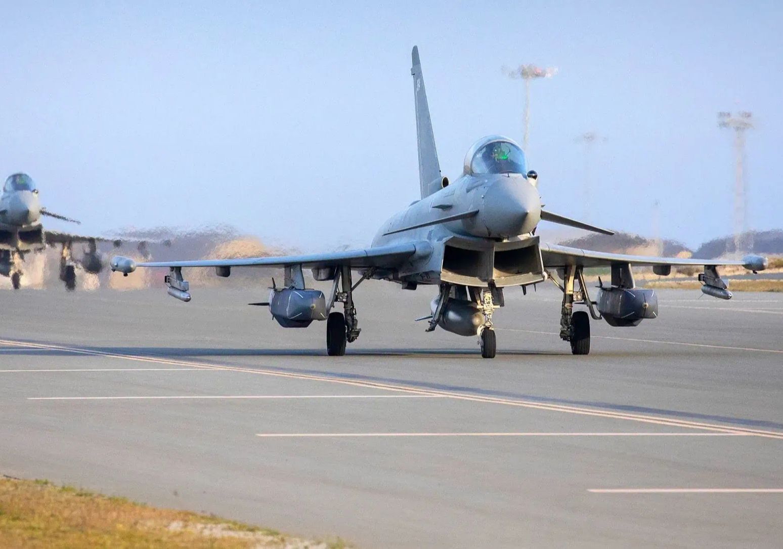 沙特空军力量展示,数架"台风"战机大象漫步