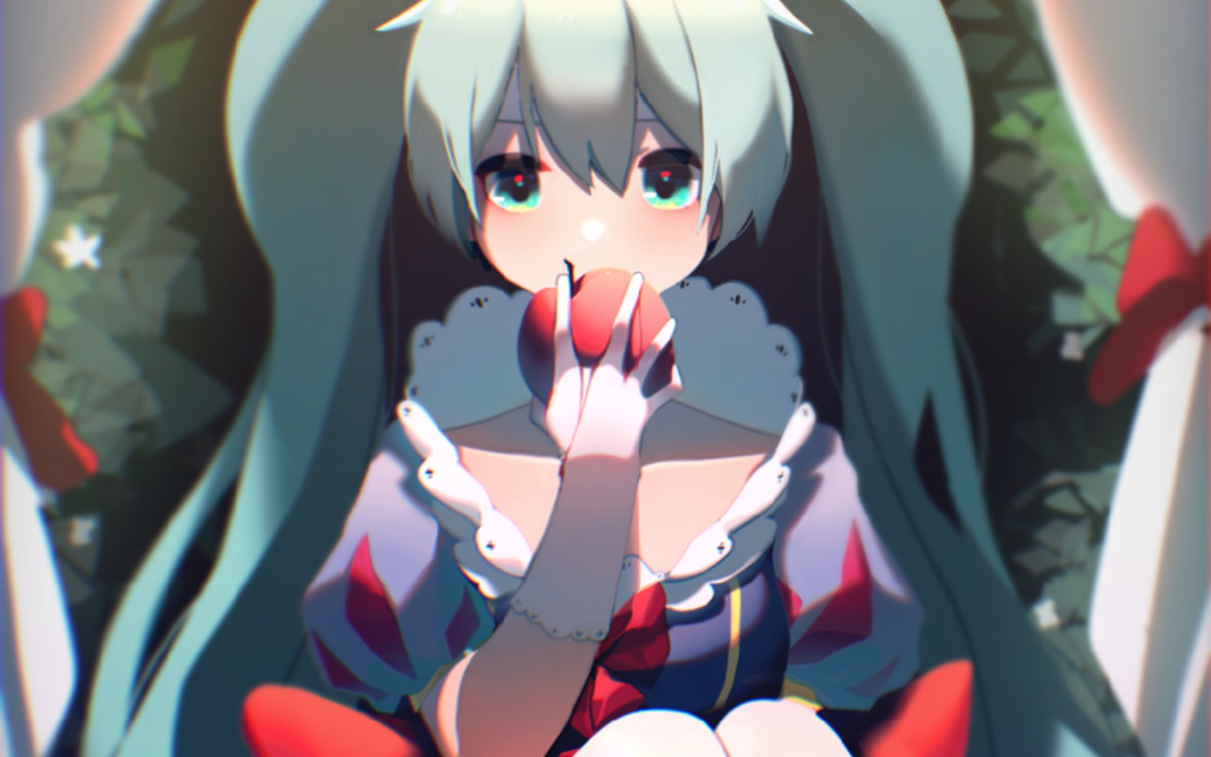 绘画初音未来咪裤吃苹果