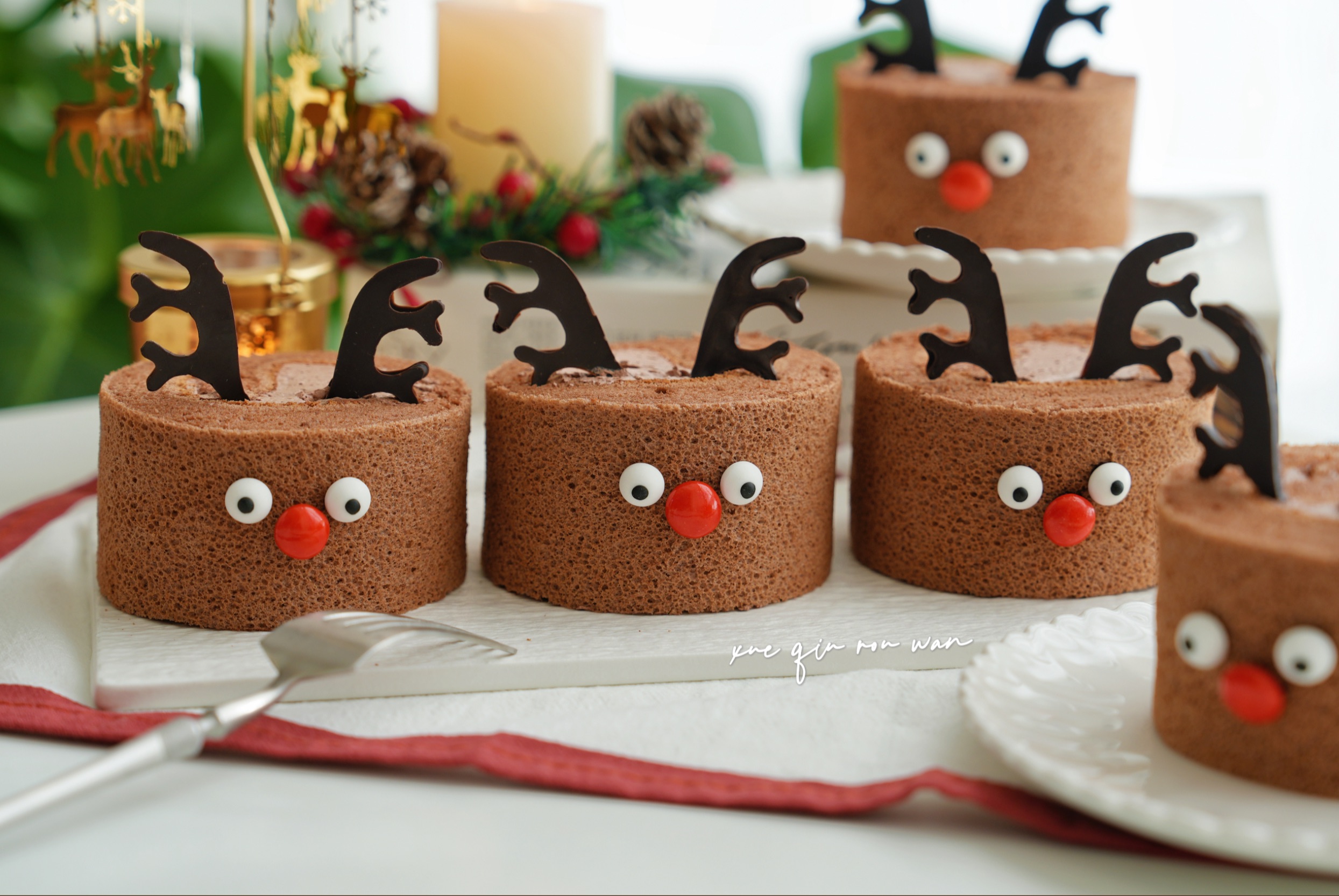 超可爱圣诞巧克力麋鹿蛋糕卷06简单超好吃!