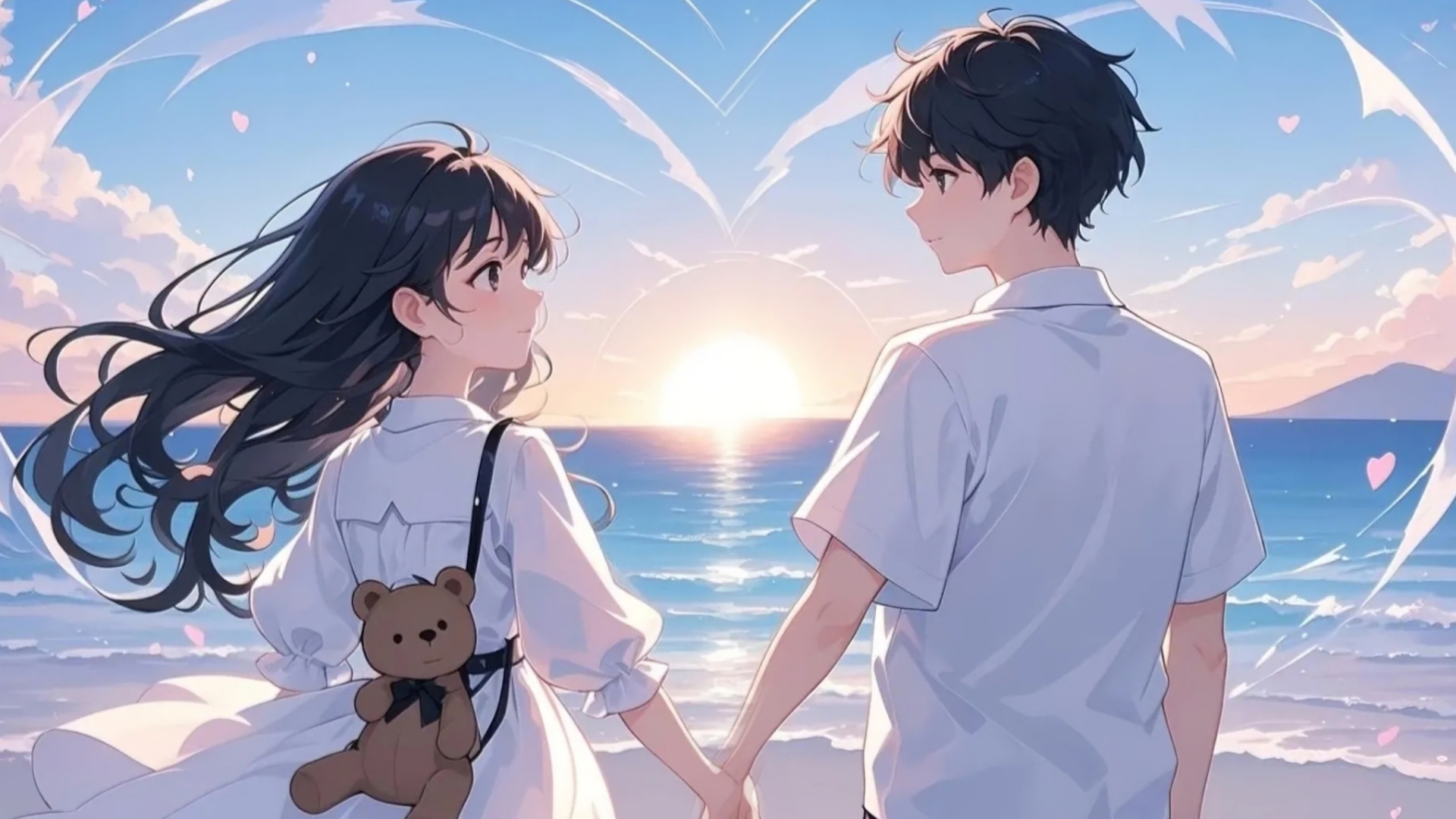 唯美海边手牵手情侣头像