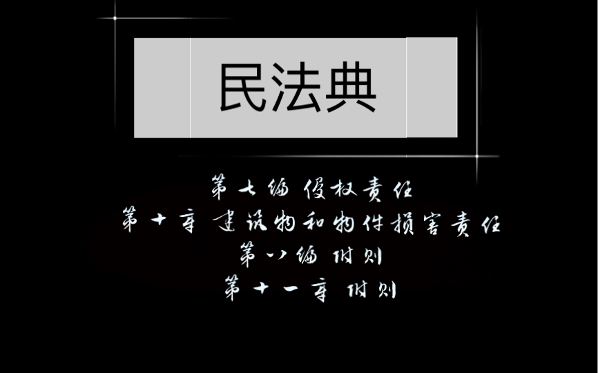 [图]民法典 第七编 侵权责任 第十章 建筑物和物件损害责任 第八编 附则 第十一章 附则