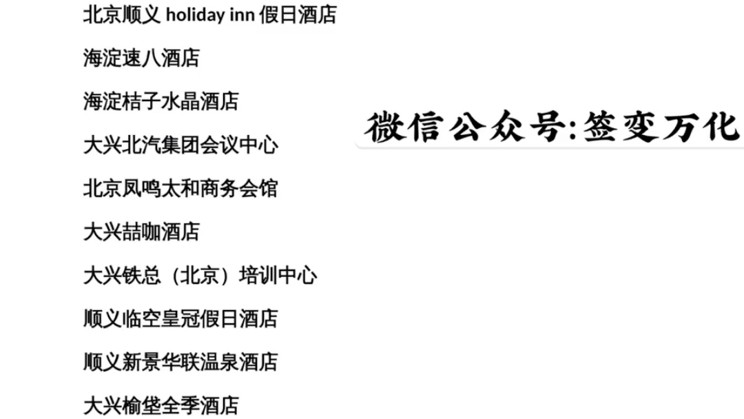 国外回国人员北京隔离酒店名单