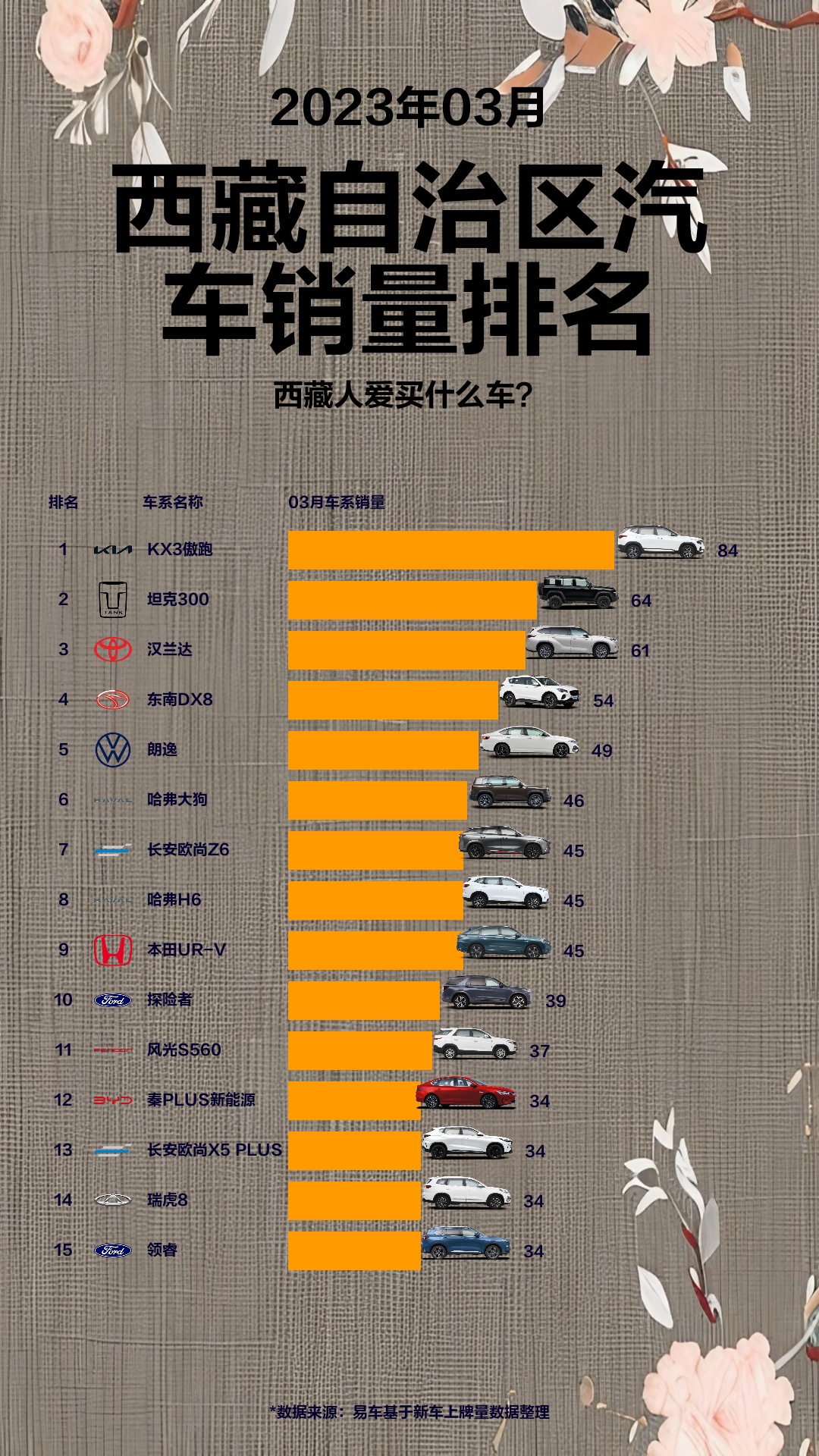 2023年3月份西藏自治区汽车销量排名哔哩哔哩bilibili