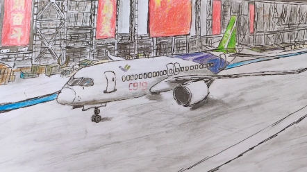 c919国产大飞机简笔画手绘 六年级小学生