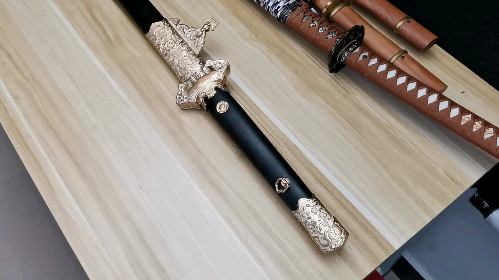 【白泽堂】黑檀铜装夹钢唐刀