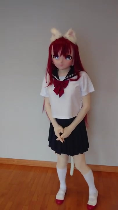 kigurumi美女面具易容 紧身衣,二次元风格头壳,另两部(新kig视频162)