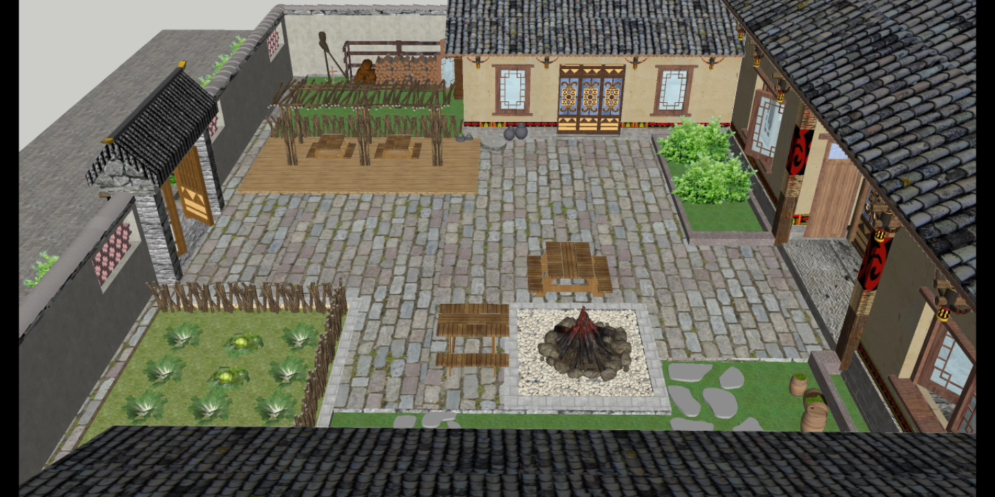 农家乐庭院设计su模型分享