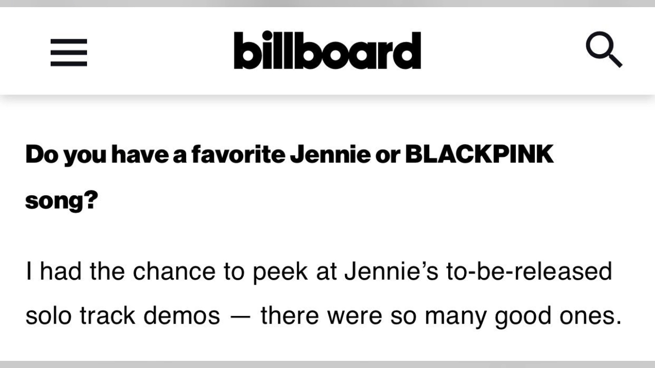 "我有机会先听到jennie即将发布的solo单曲demo,真是太棒了,有好多