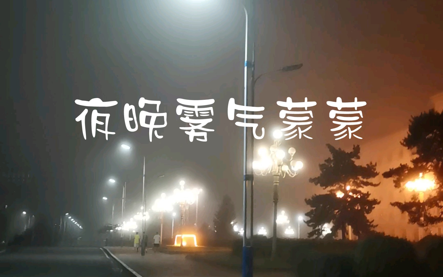 [图]好久没和孩子们一起散步了，夜晚雾气蒙蒙，长方形的路灯看起来像个小太阳☀️