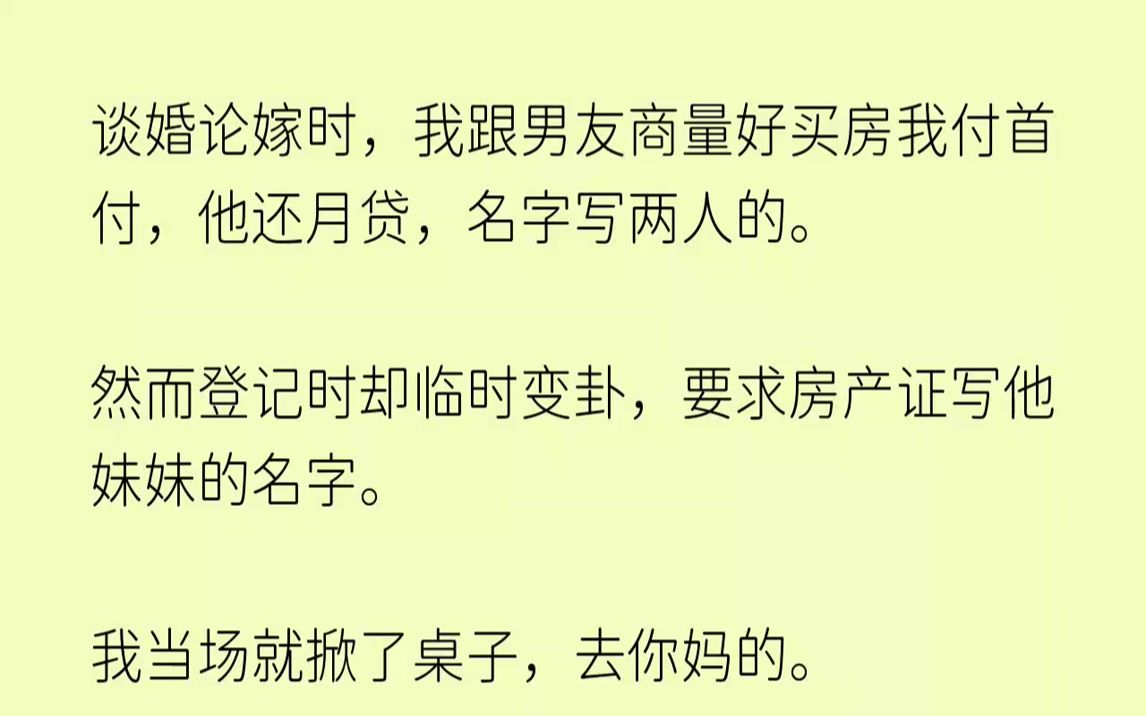 【完结文】谈婚论嫁时,我跟男友商量好买房我付首付,他还月贷,名字写两人的.然而登...哔哩哔哩bilibili