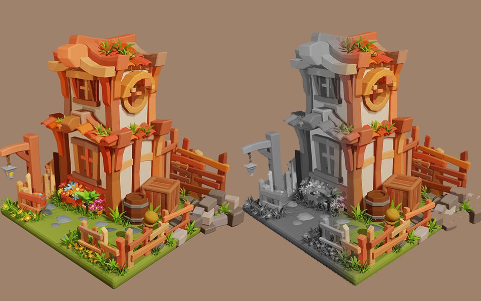 【3dmax场景建模】风格化卡通场景模型制作,新手必备的全流程案例讲解