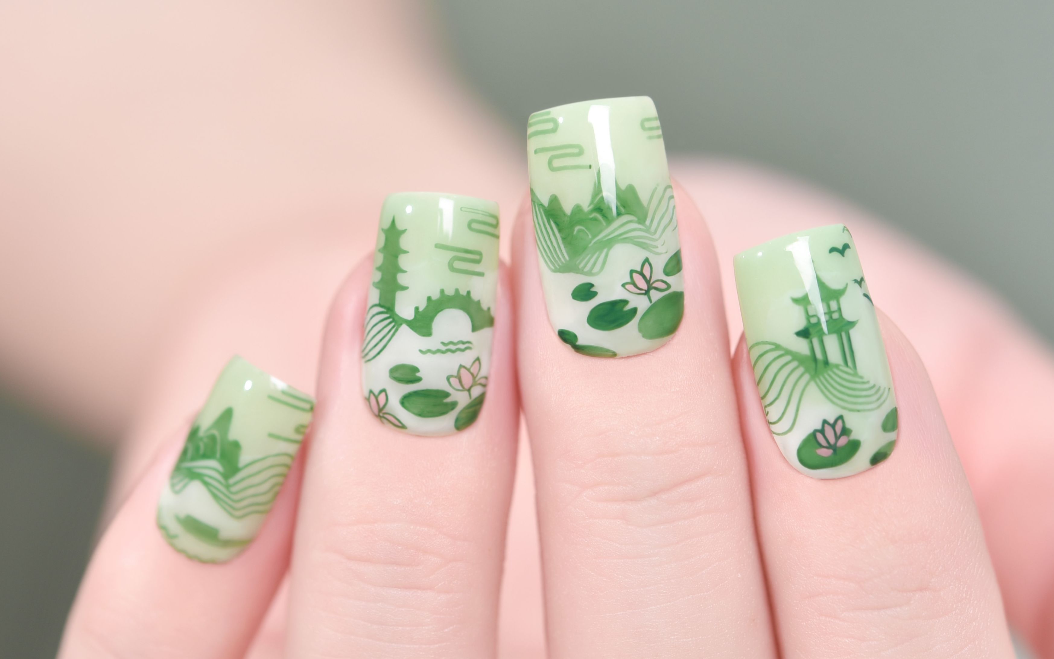 荷叶罗裙一色裁 | 夏日绿意感满满の国风印花美甲教程【kadsnailart】