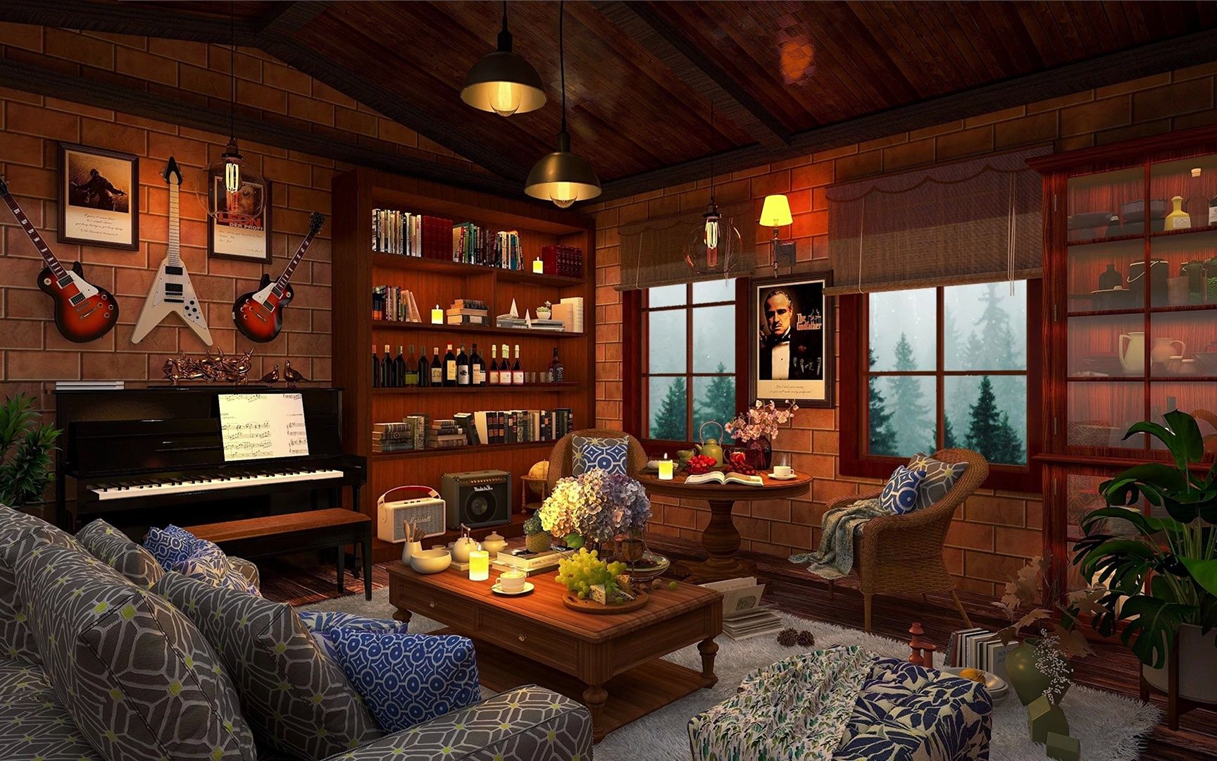 咖啡馆氛围,放松爵士钢琴曲,清脆的雨点敲打玻璃的节奏,与钢琴的旋律