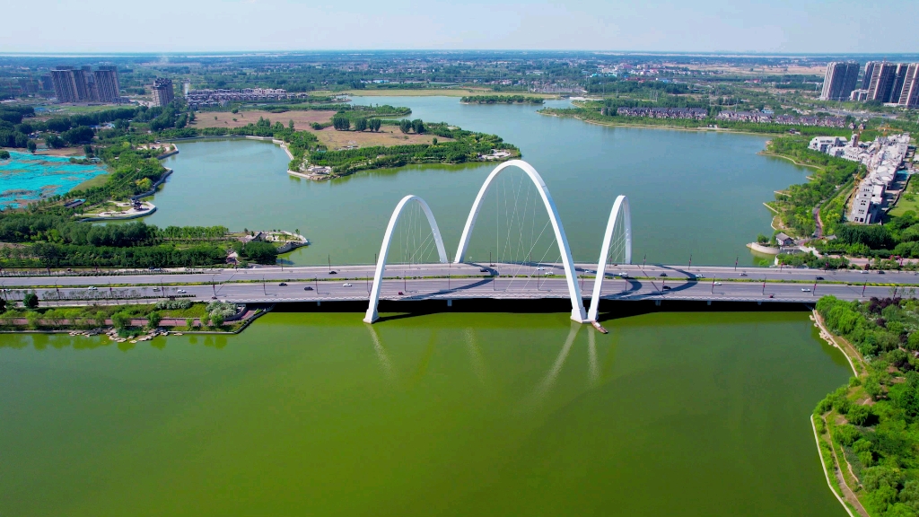 航拍开封黑岗口调蓄水库夏日美景