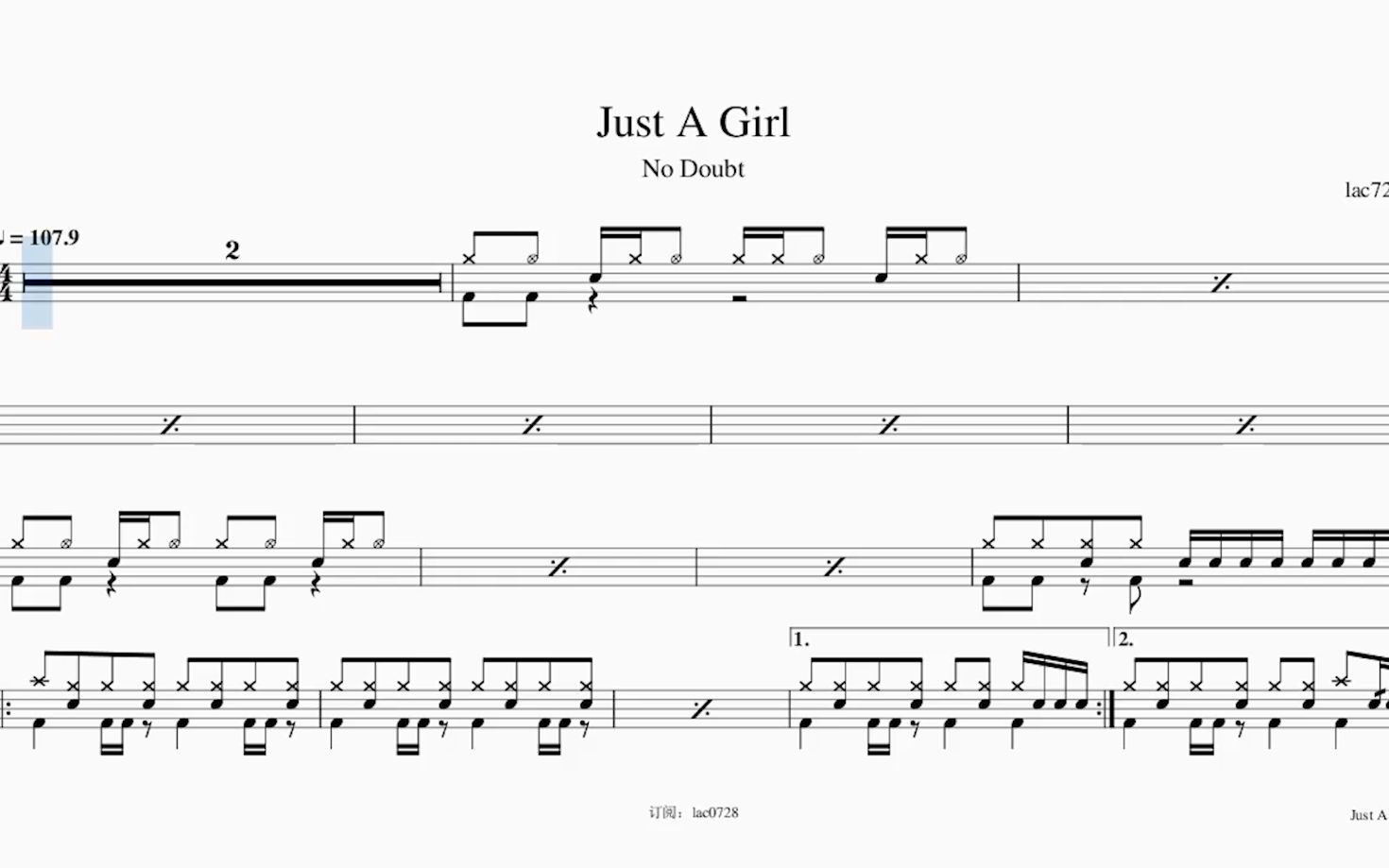 [图]Just A Girl 动态鼓谱分享