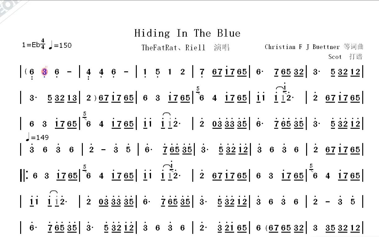 hiding in the blue(thefatrat演唱)--动态简谱