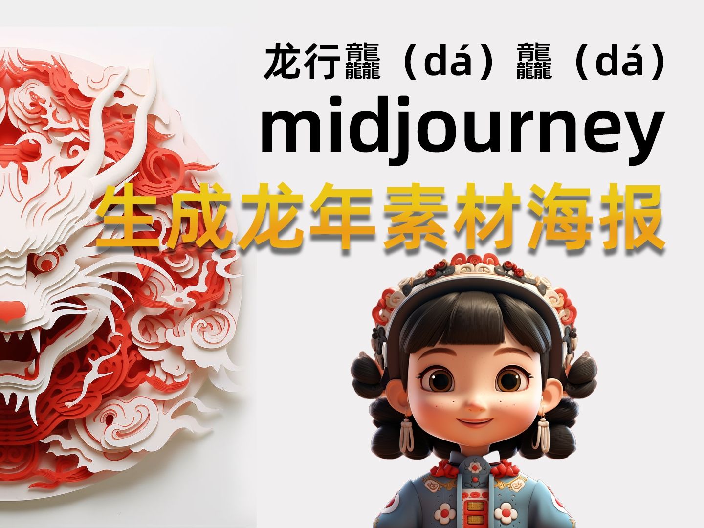 龙年插画海报midjourney传统龙形象一次生成剪纸工艺哔哩哔哩bilibili