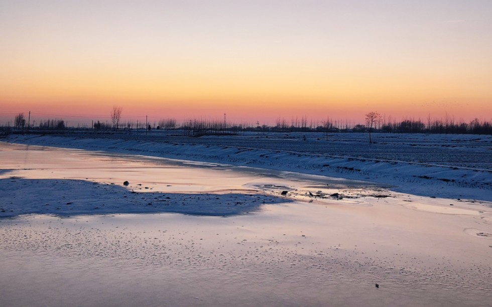 好看的夕阳,雪景下的我家