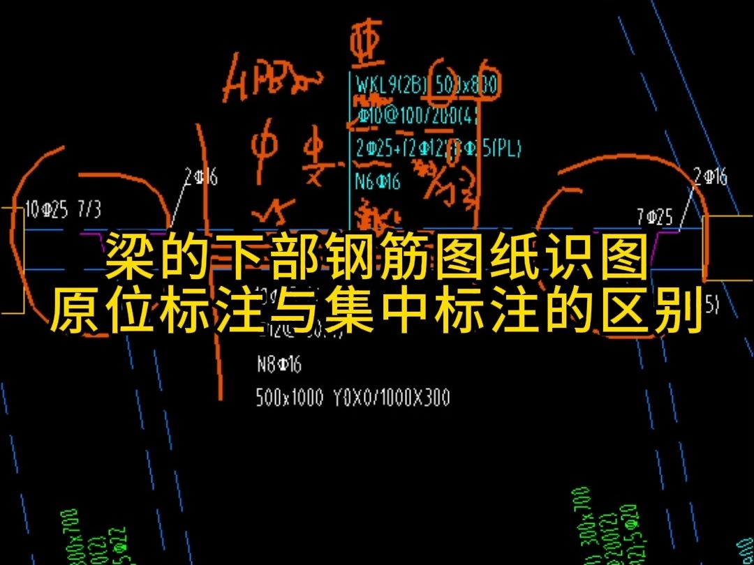 梁的下部钢筋图纸识图原位标注与集中标注的区别哔哩哔哩bilibili