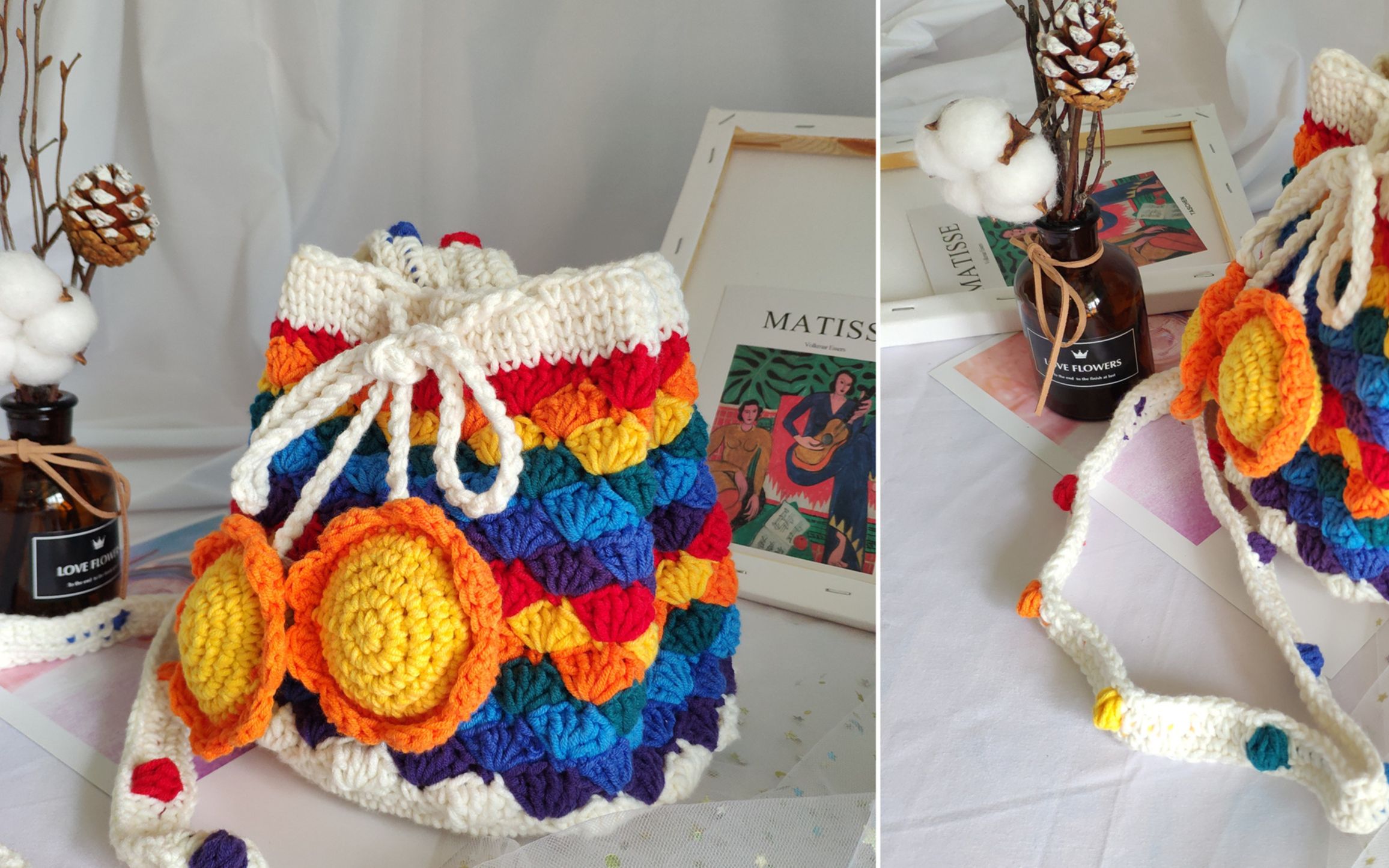 【芸妈手作a018】彩虹太阳毛线包 钩针编织手工diy包包 小红书同款