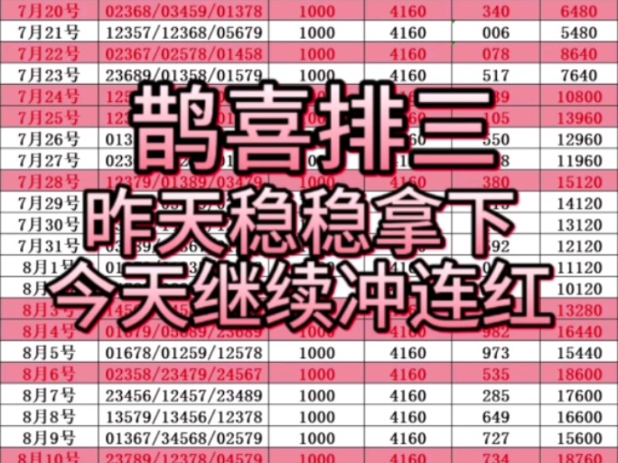 8.30号鹊喜排三推荐,昨天稳稳拿下,成功带着大哥们收米,今日计划已出,继续努力冲连红!哔哩哔哩bilibili