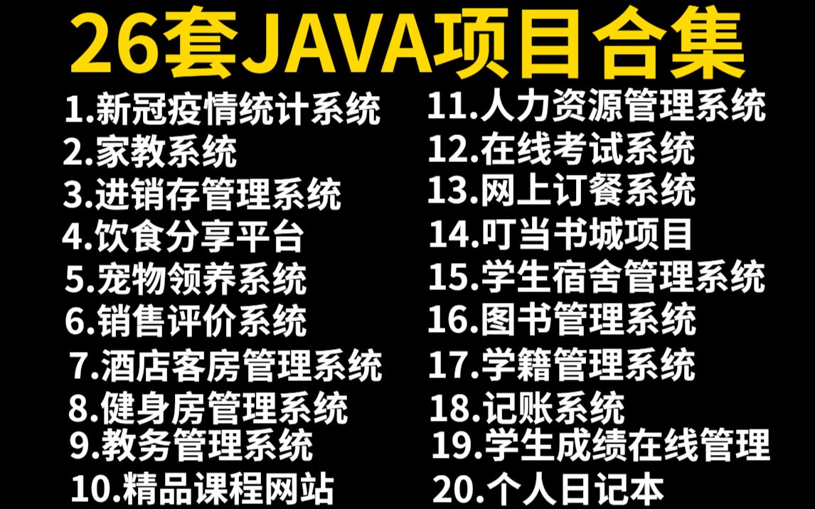 【Java毕设合集】26套毕设系统(附源码课件)任意挑选,允许白嫖!手把手教学,助你快速毕业!JavaJava项目Java课设Java开发毕业设计哔哩哔哩...