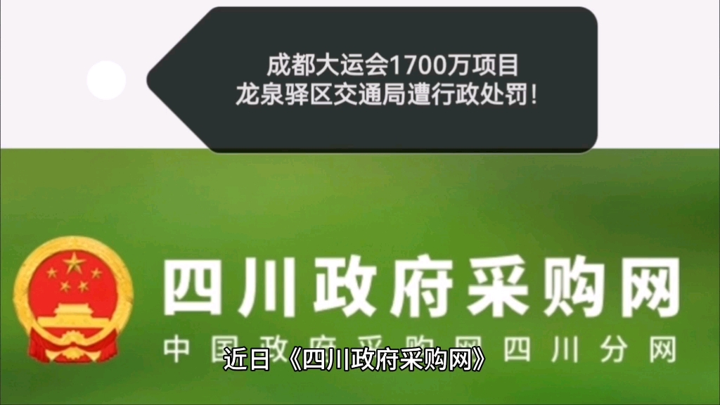 成都大运会1700万元政府采购项目,龙泉驿区交通局遭行政处罚!哔哩哔哩bilibili