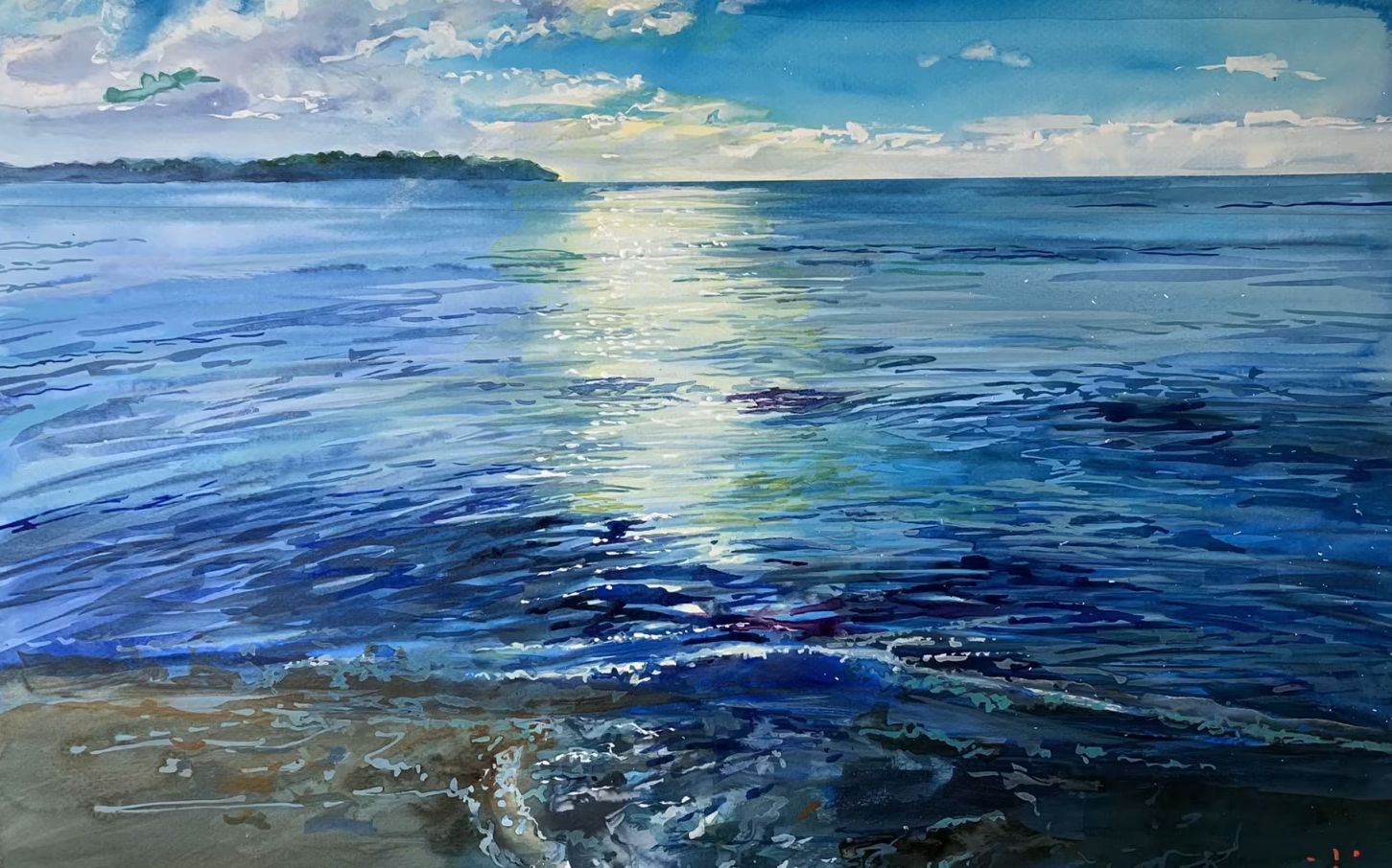 水彩丙烯海水的画法水彩丙烯