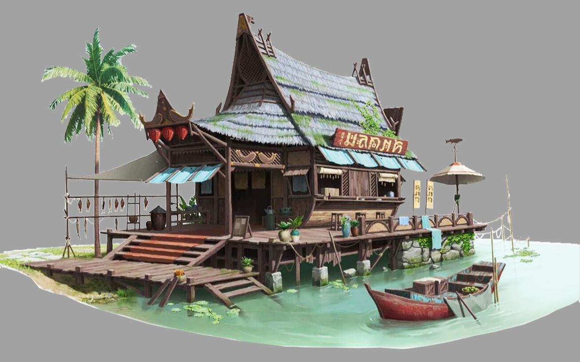 【maya场景建模】游戏海边小木屋制作,大型场景建模思路讲解