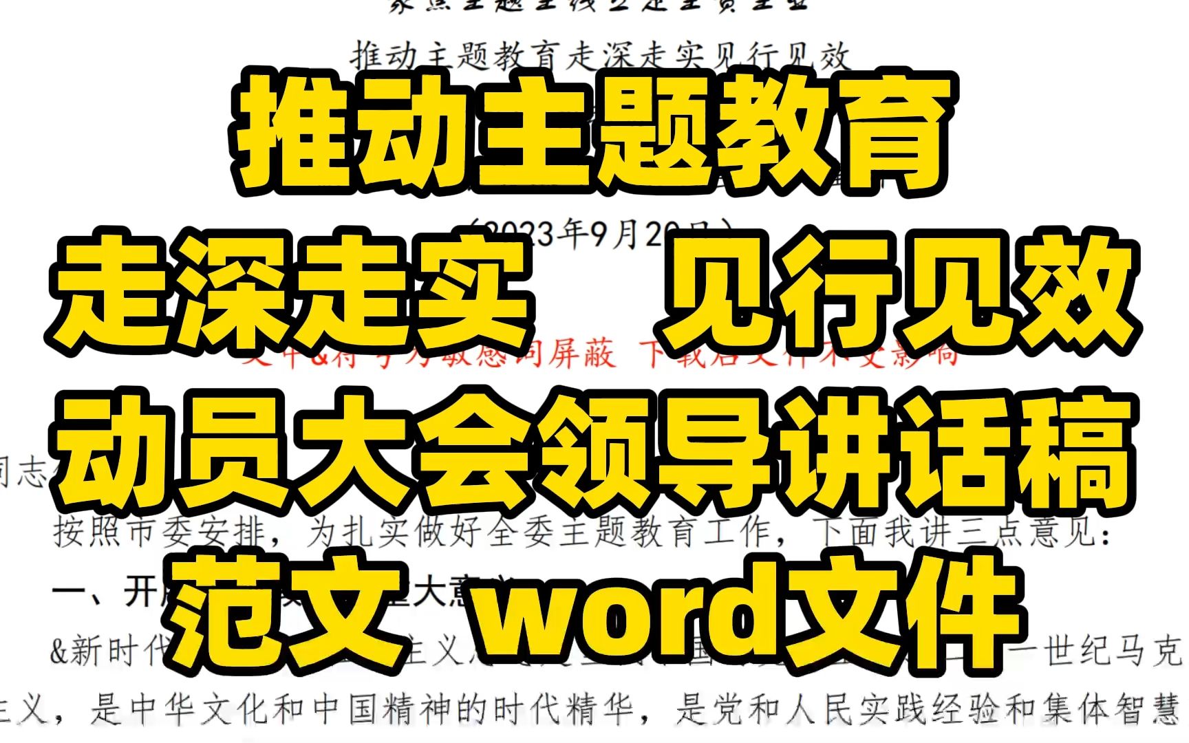 推动主题教育 走深走实 见行见效 动员大会领导讲话稿 范文 word文件哔哩哔哩bilibili