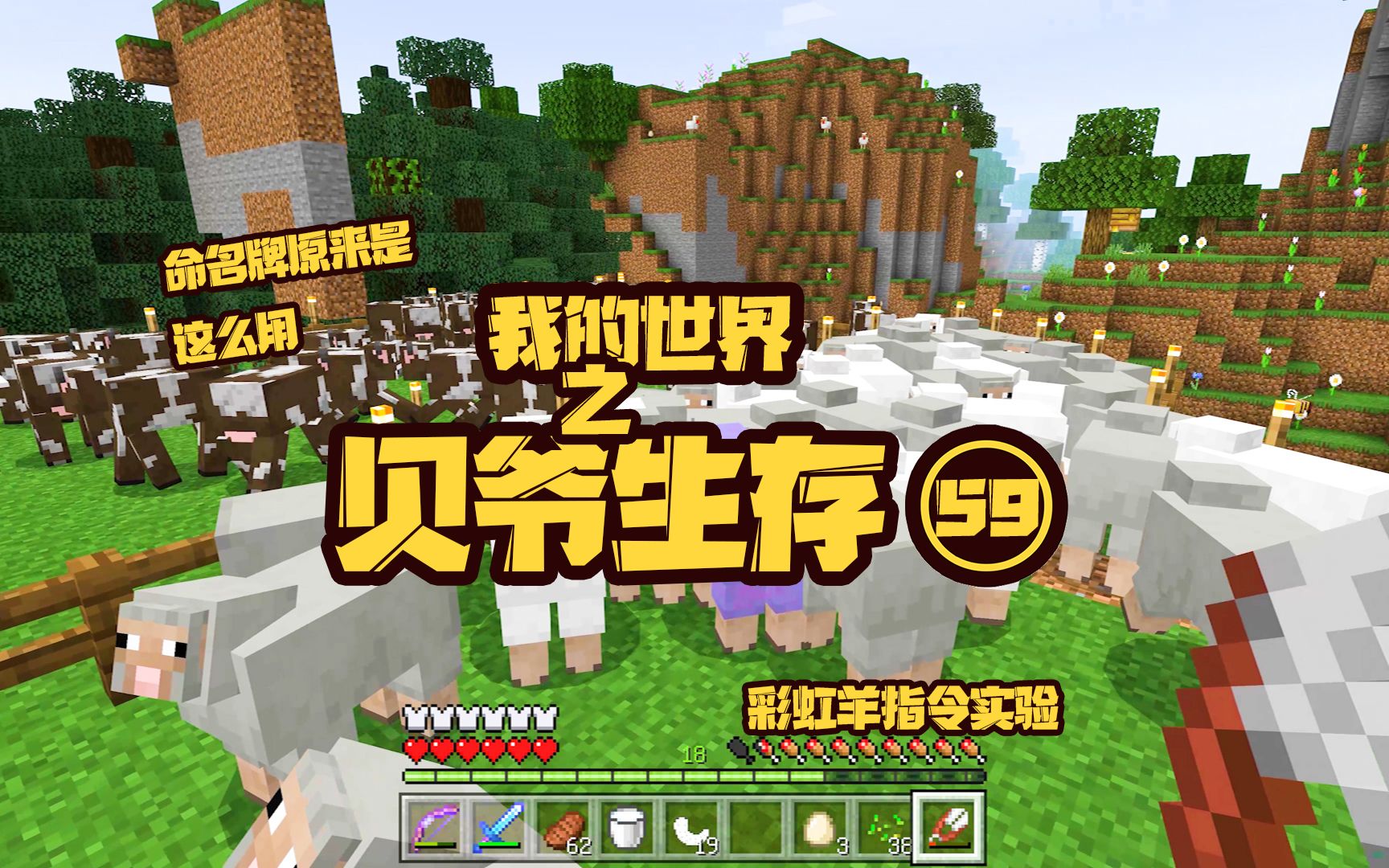 我的世界贝爷生存59命名牌不仅能做标记还能变出彩虹羊真妙