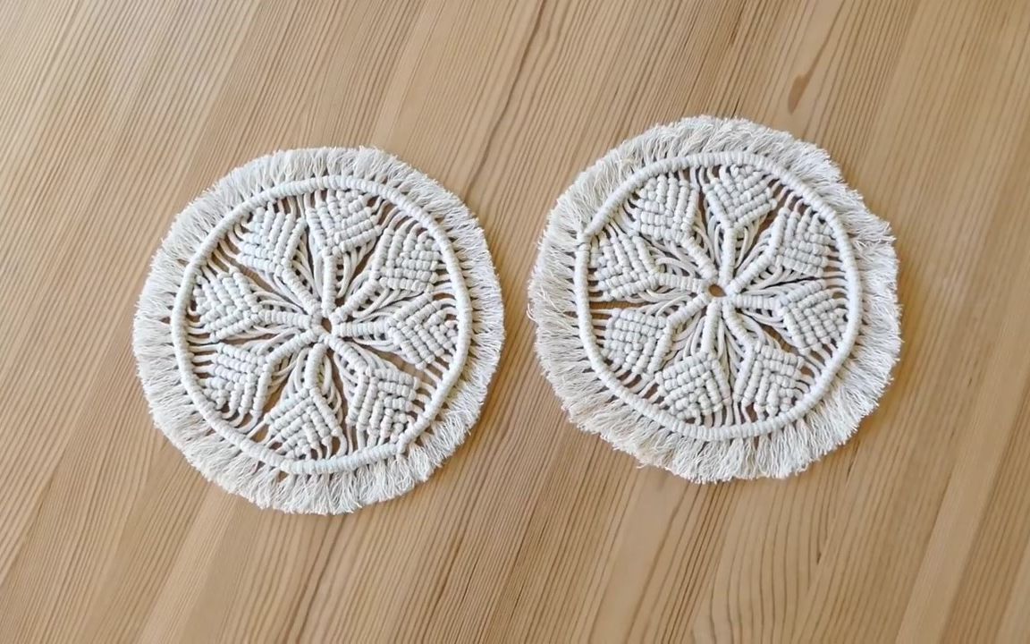 视频教程 | macrame编织雪花花形茶杯垫-餐垫(材料明细见简介)_哔哩