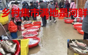 Download Video: 下雨天乡村集市河鱼河鲜真丰富，小伙赶集逛爽了，这个鱼米之乡的乡亲们真有口福啊