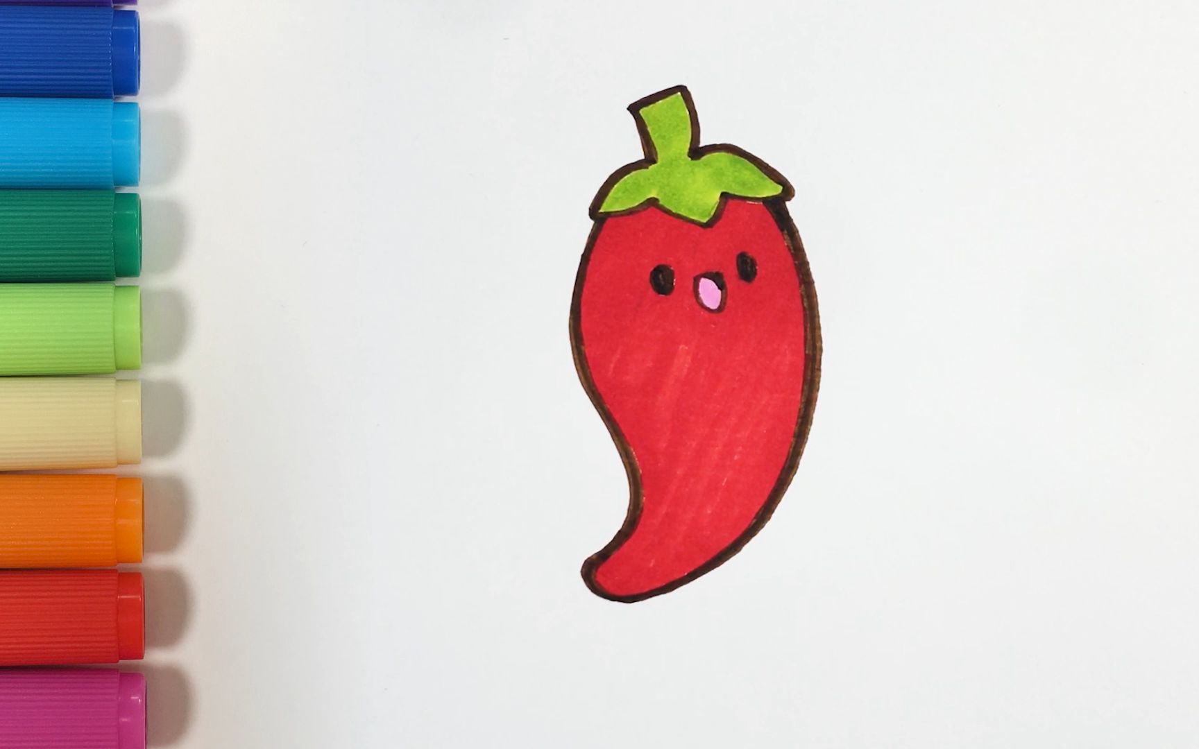儿歌多多儿童简笔画 辣椒 宝贝拿出彩笔一起画一个可爱的卡通辣椒