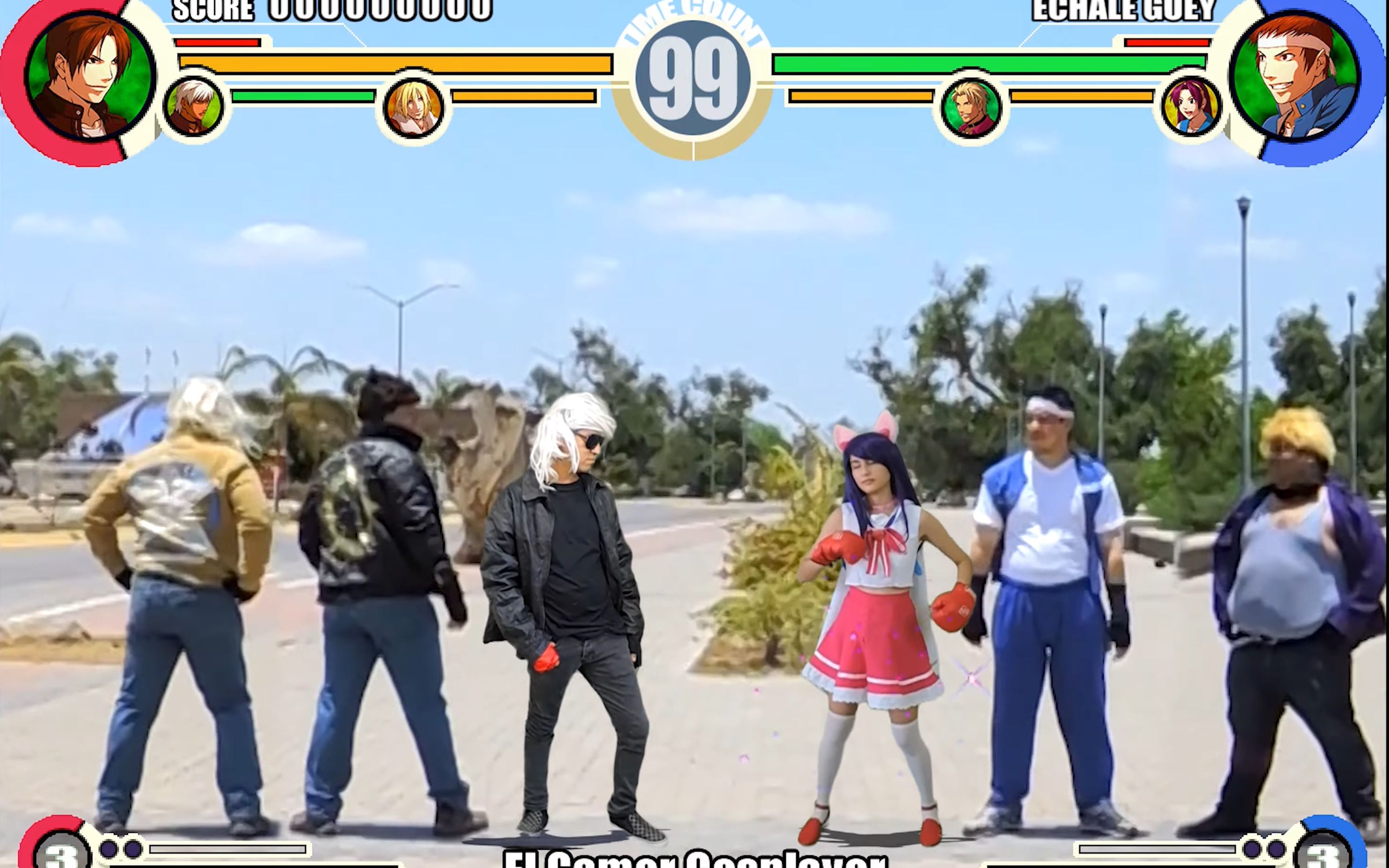 真人cos《拳皇xi》对战格斗 草薙京, 特瑞 & k vs 雅典娜, 真吾,神武