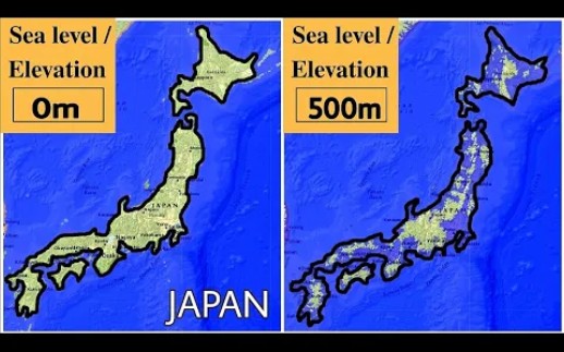 日本洪水地图海平面上升04000m