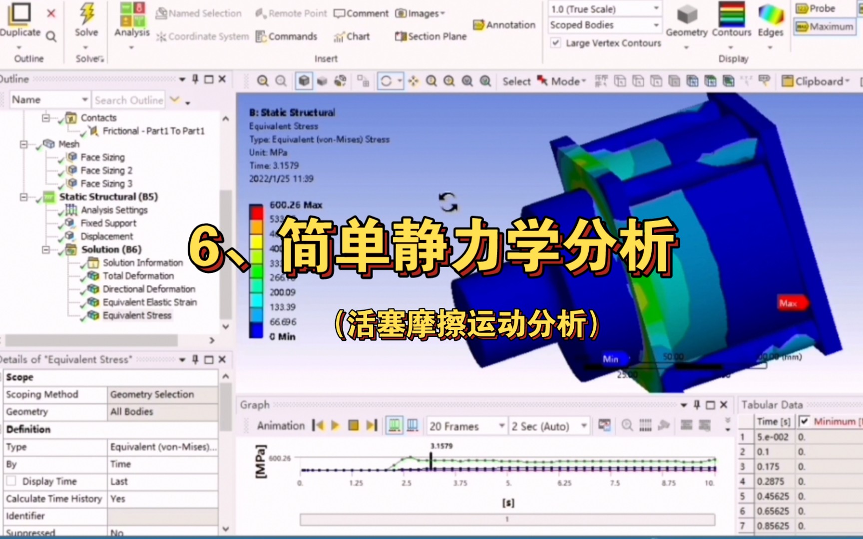 [图]ANSYS workbench2020 【6、简单静力学分析（活塞摩擦运动接触分析）】