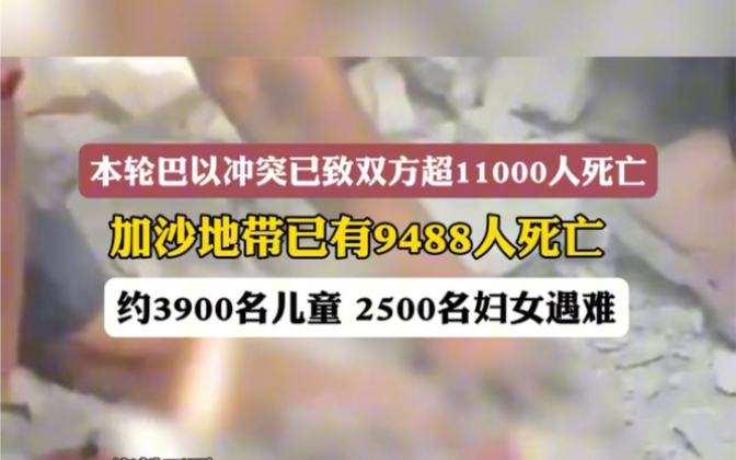 #本轮巴以冲突已致双方超11000人死亡 加沙地带已有9488人死亡,约3900